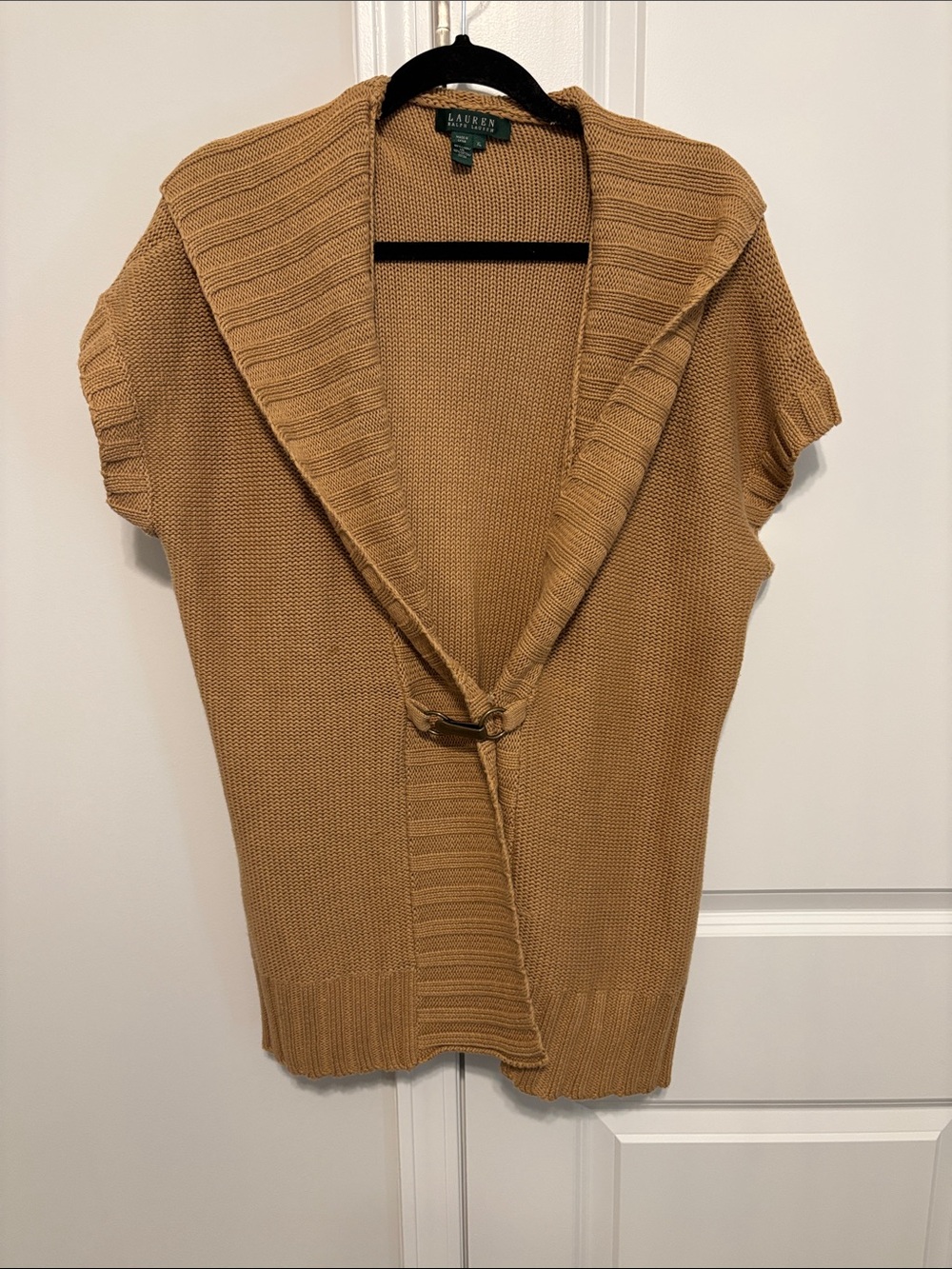 Lauren Ralph Lauren Camel Short-Sleeve Shawl-Collar Cardigan XL